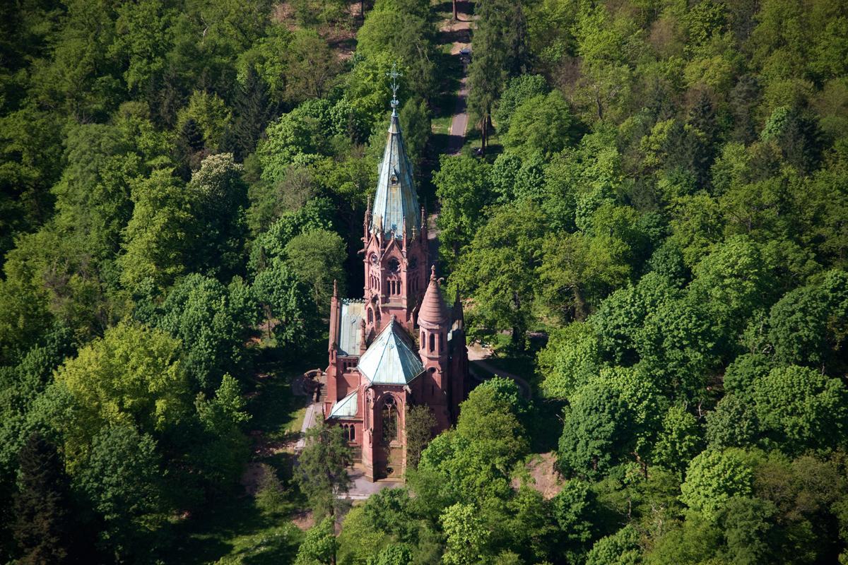 Luftaufnahme der Großherzoglichen Grabkapelle Karlsruhe