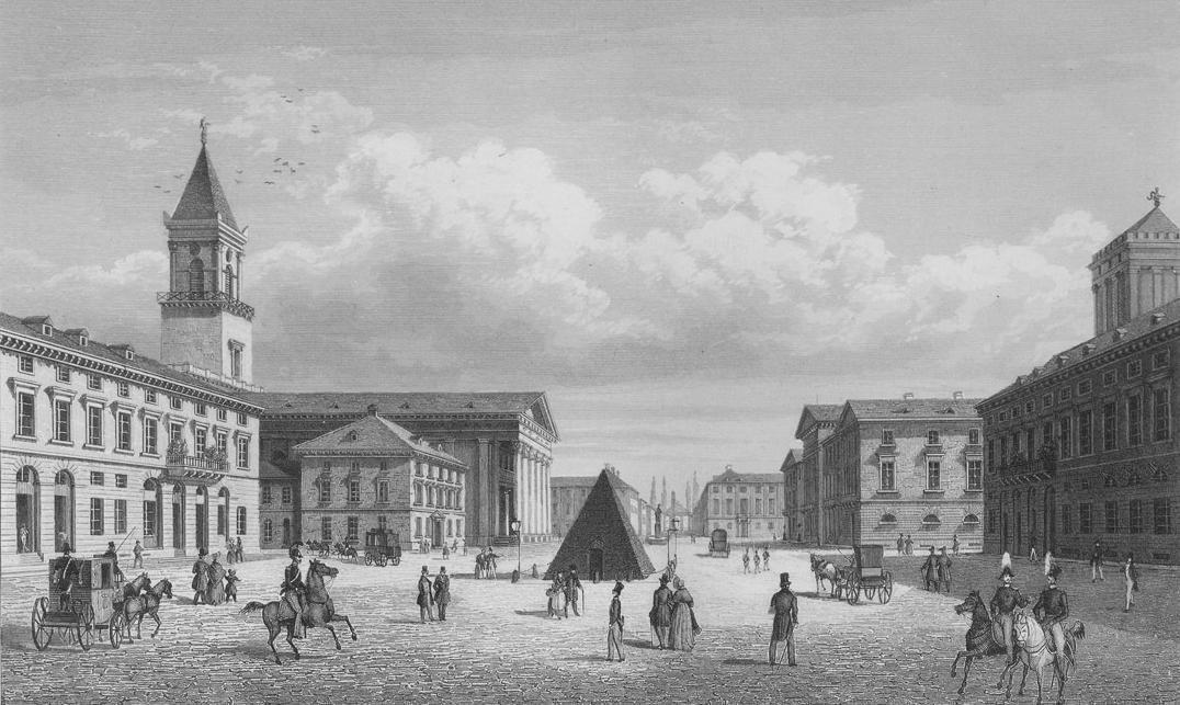 Marktplatz in Karlsruhe, Stich von Johann Gabriel Friedrich Poppel