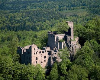 Luftaufnahme des Alten Schlosses Hohenbaden