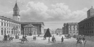 Marktplatz in Karlsruhe, Stich von Johann Gabriel Friedrich Poppel